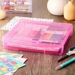 12” X 12” Pink Storage Box for Scrapbook Material, Arts & Crafts, Photos, & More